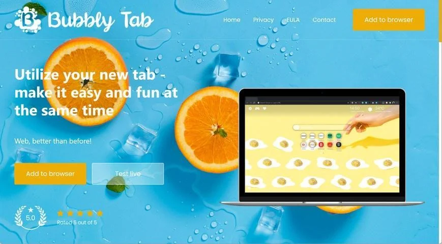 Image: Chrome browser is redirected to Bubbly Tab new tab page