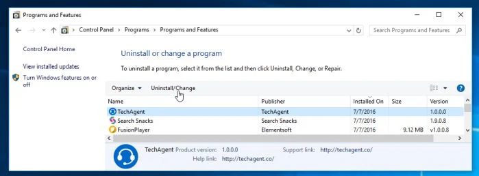 Uninstall TechAgent