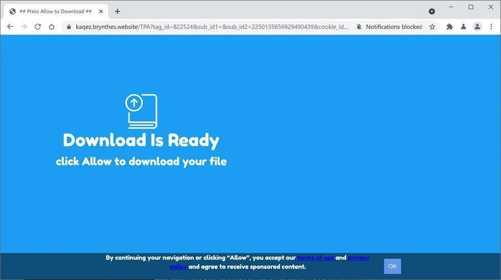 Image: Chrome browser is redirected to Brynthes.website