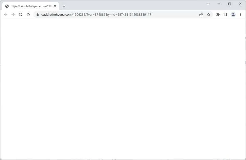 Image: Chrome browser is redirected to the Cuddlethehyena.com site