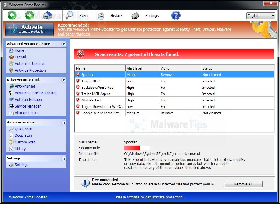 [Image: Windows Prime Booster malware]