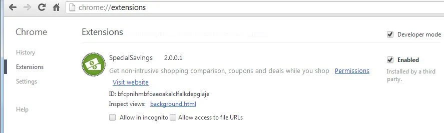 [Image: SpecialSavings.com Chrome extensions]