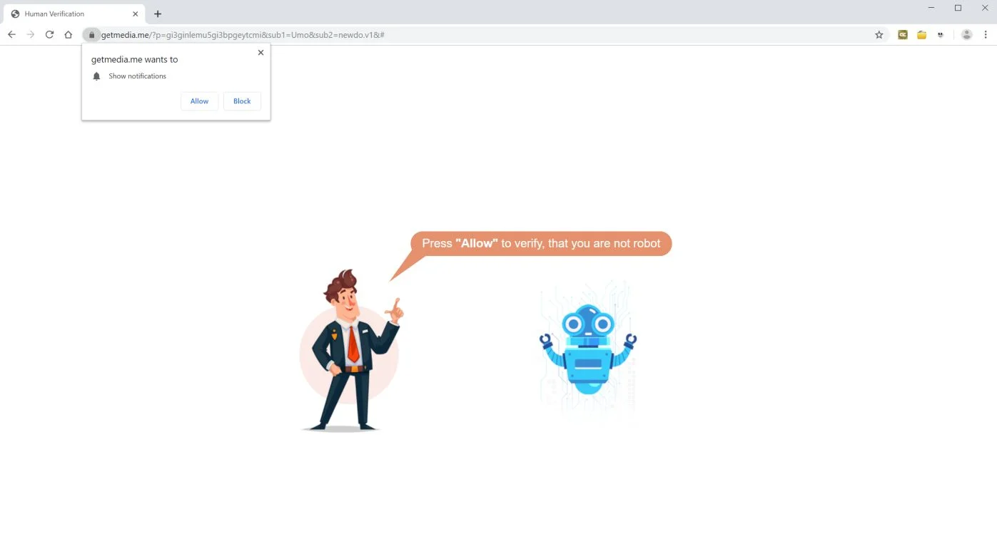 Image: Chrome browser is redirected to Getmedia.me