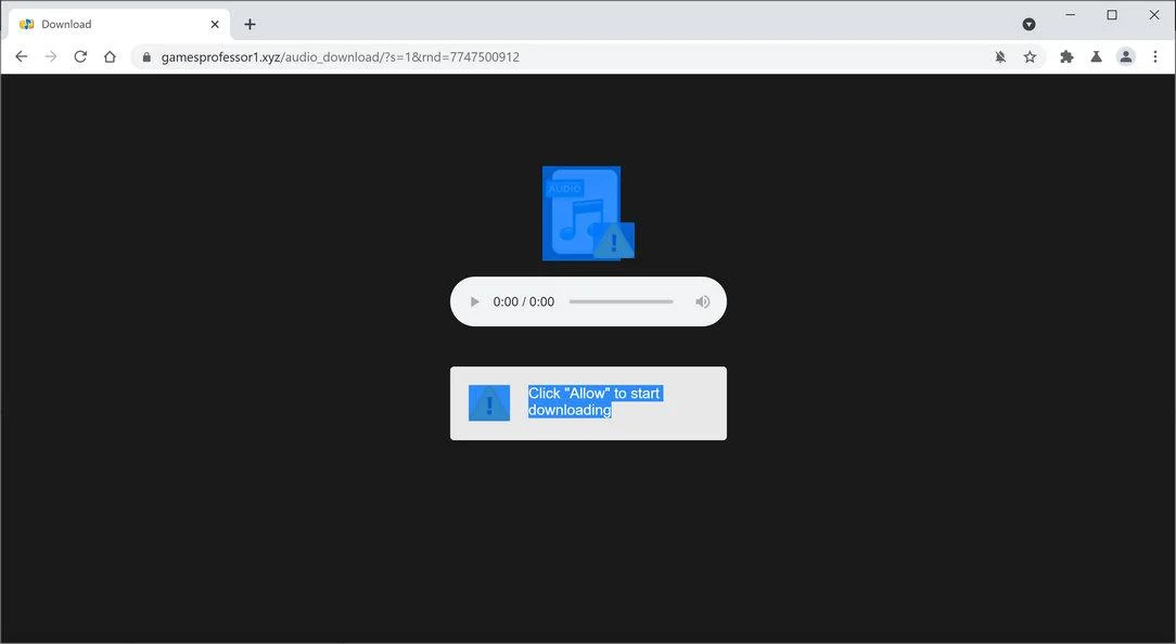 Image: Chrome browser is redirected to Gamesprofessor1.xyz