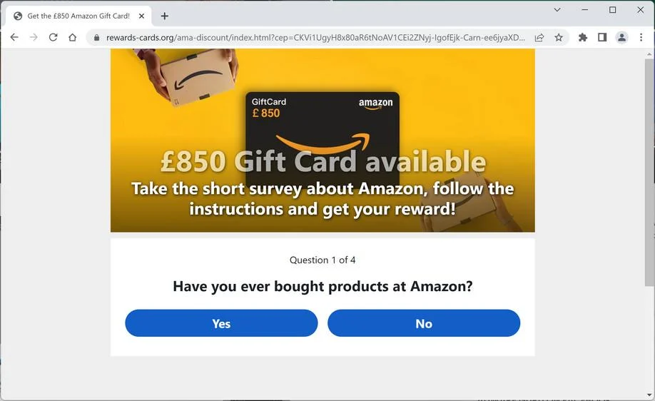 How to Remove "Get the £850 Amazon Gift Card" Survey Scam 1 Image: Get the £850 Amazon Gift Card Scam