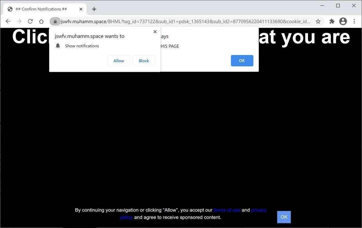 Remove Muhamm.space pop-up ads (Virus Removal Guide) 1 Image: Chrome browser is redirected to Muhamm.space