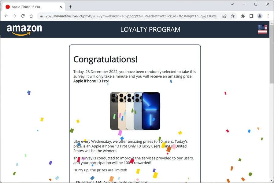 Image: Wrymofive.live Fake Amazon Loyalty Program Survey