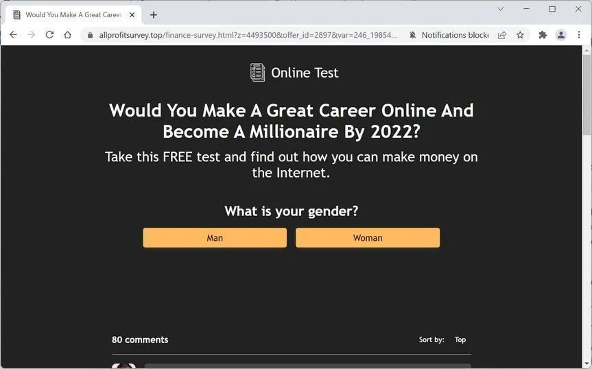 How to Remove Allprofitsurvey.top Ads (Virus Removal Guide) 1 Image: Chrome browser is redirected to Allprofitsurvey.top