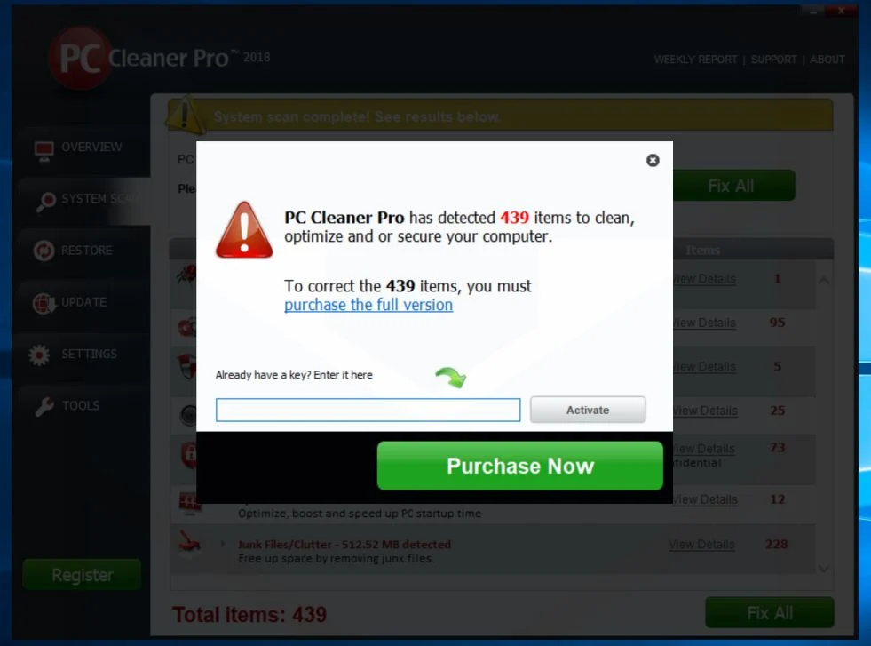 PC Cleaner Pro 2018 Scan