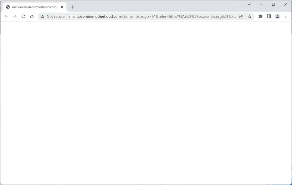 Image: Chrome browser is redirected to Menuoverridemotherhood.com