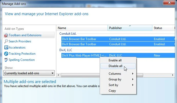 [Image: DivX Toolbar Internet Explorer extensions]