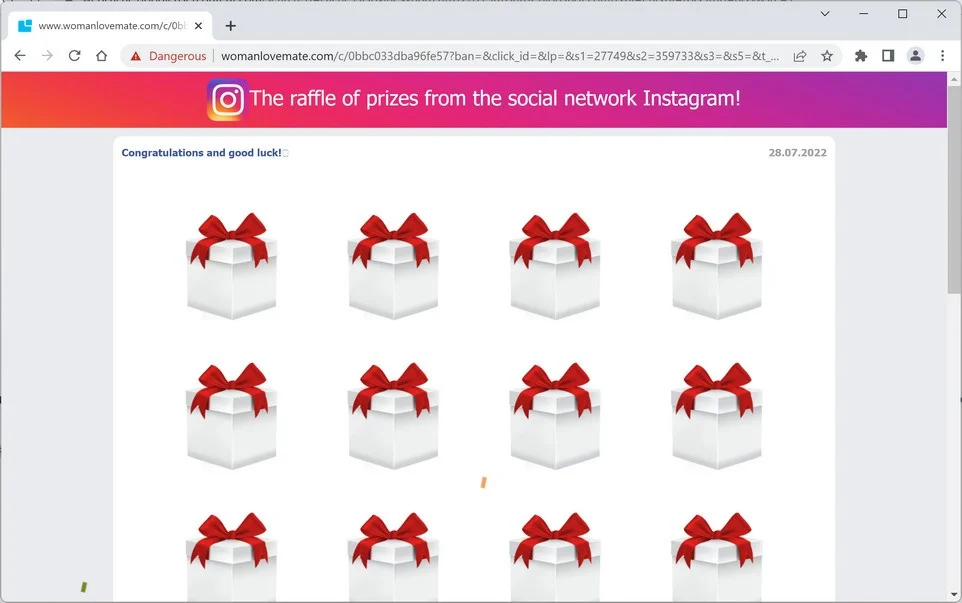 The raffle of prizes from the social network Instagram Scam 1 Image: The raffle of prizes from the social network Instagram scam ads