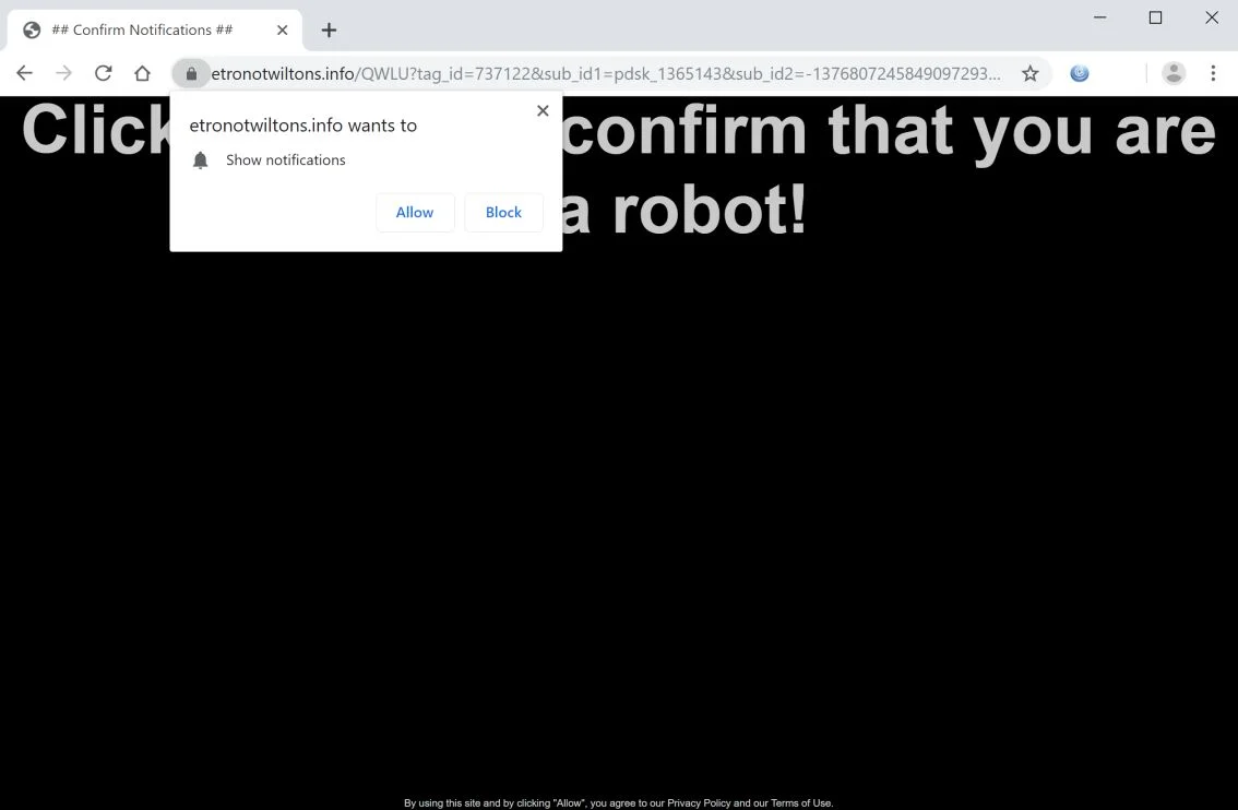 How to remove Etronotwiltons.info pop-up ads (Virus Removal Guide) 1 Image: Chrome browser is redirected to Etronotwiltons.info