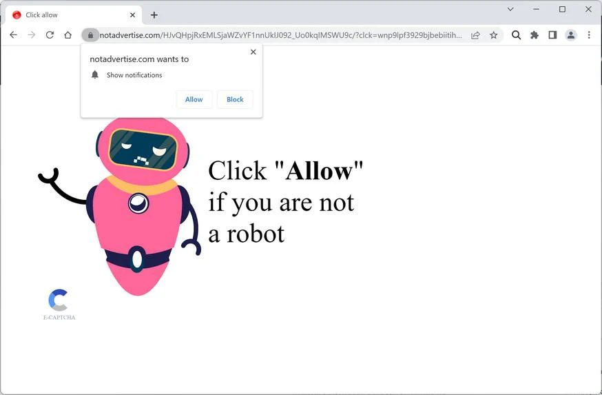 Remove Notadvertise.com Pop-up Ads (Virus Removal Guide) 1 Image: Chrome browser is redirected to Notadvertise.com
