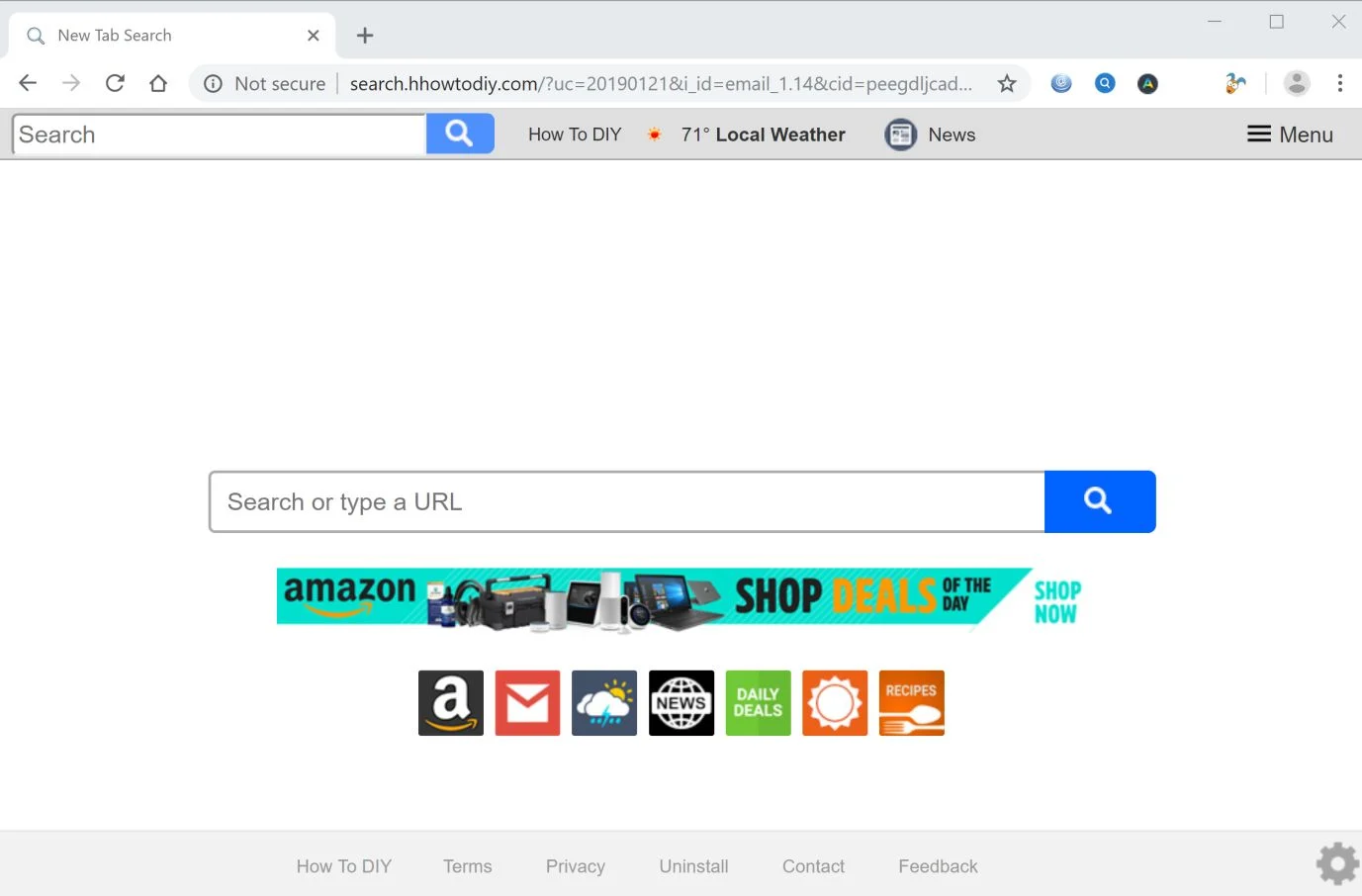 Image: Chrome browser is redirected to search.hhowtodiy.com