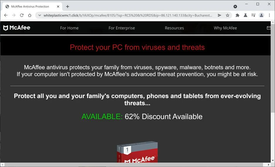 Image: Chrome browser is redirected to Whiteplasticwmc1.click