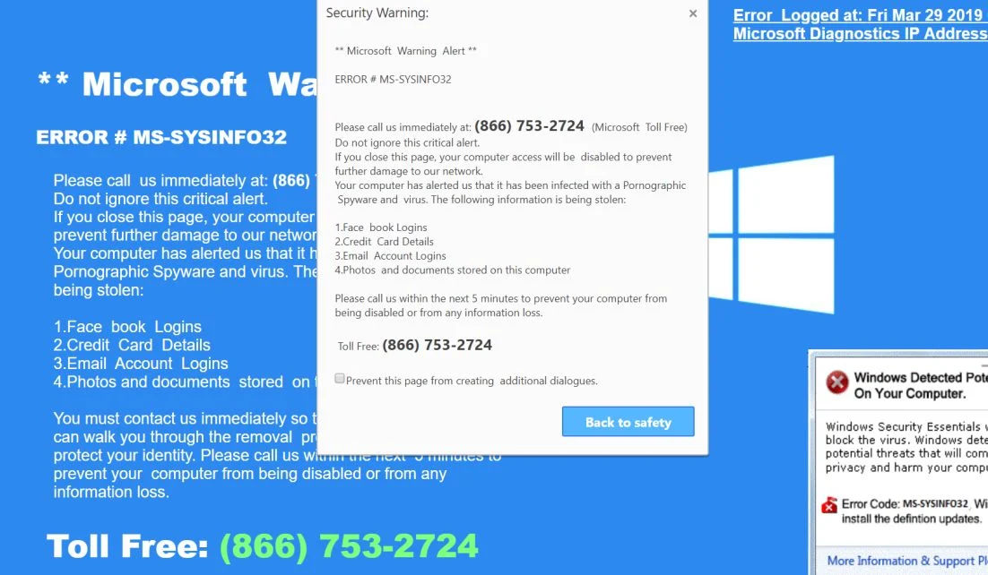 Image: Error # XR01F5 Pop-up Scam