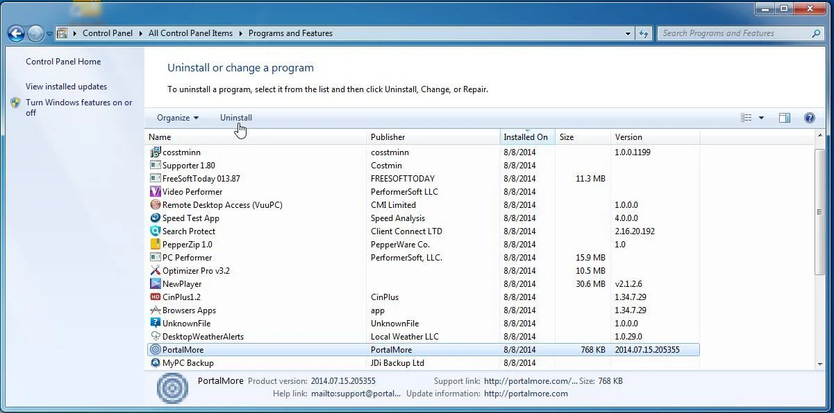 Uninstall PotalMore from Windows Remove PotalMore from Windows