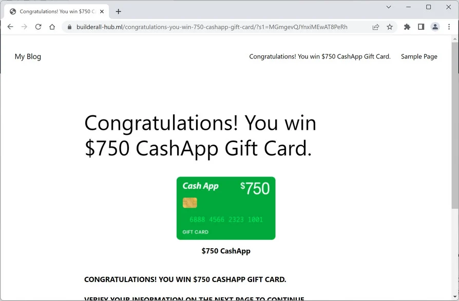 Screenshot of CashApp Gift Card Survey Scam