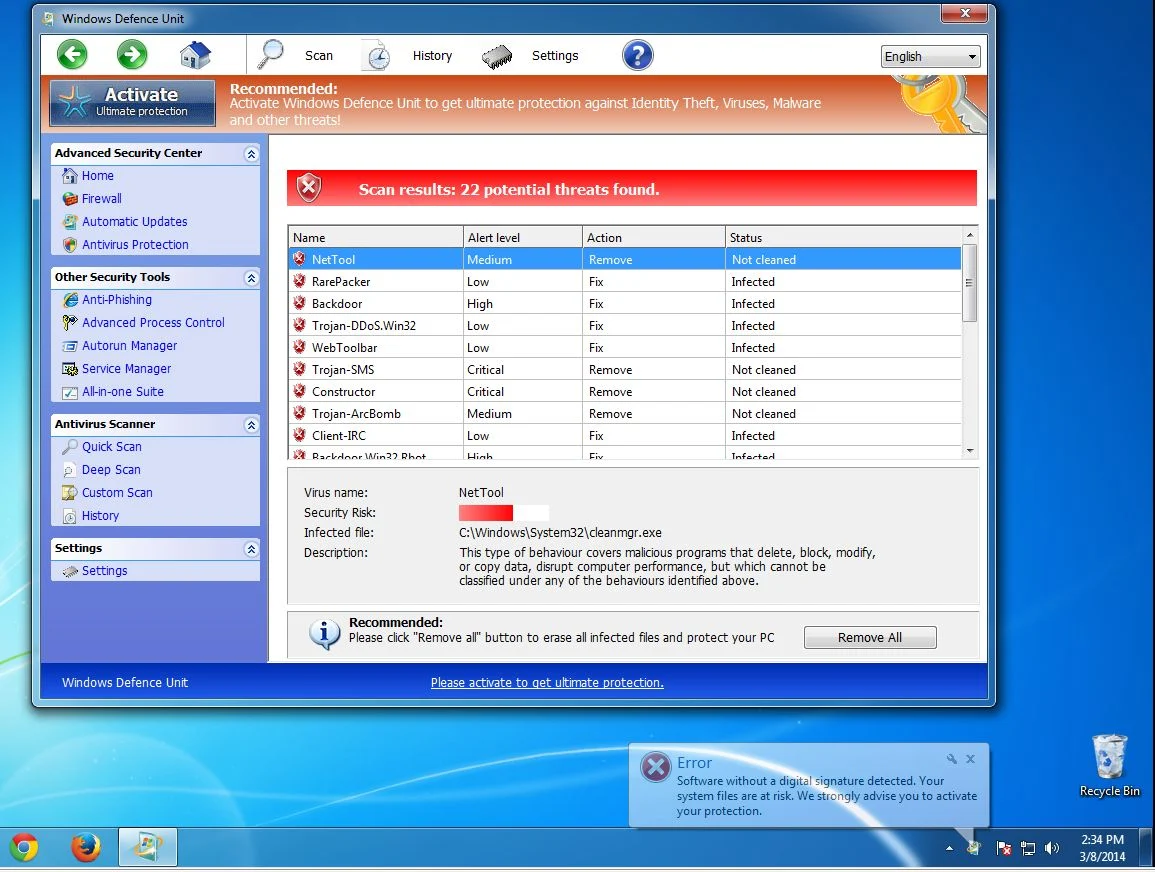 Picture of Windows Defence Unit malware