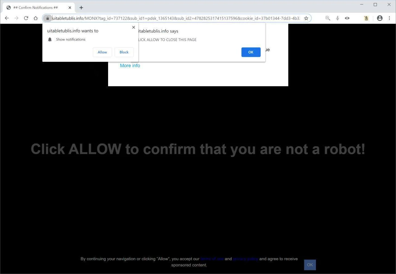 Image: Chrome browser is redirected to Uitabletublis.info