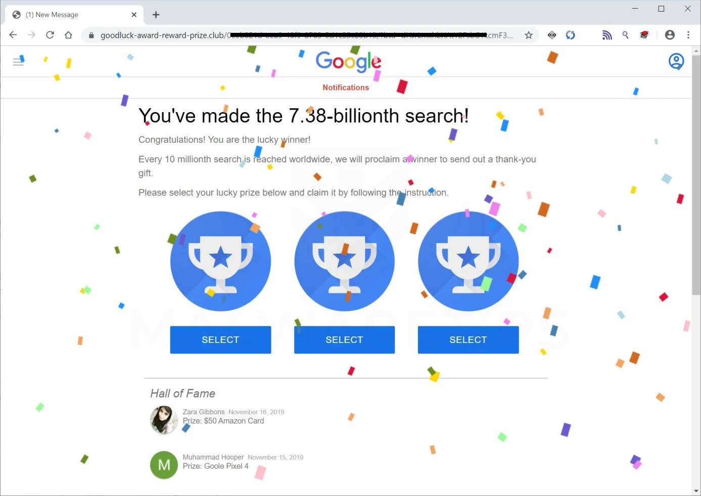 Remove "You've Made The 7.38-Billionth Search!" Pop-up Scam 1 Image: You've made the 7.38-billionth search fake messages