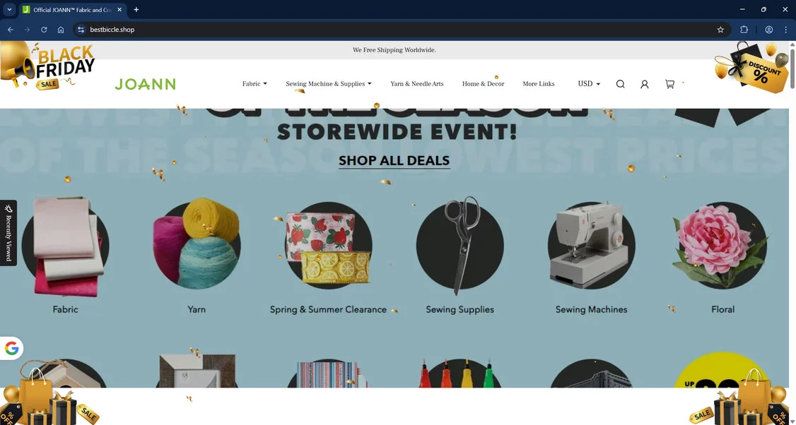 Bestbiccle.shop Scam Store: A Fake JOANN Website 1 Bestbiccle.shop scam