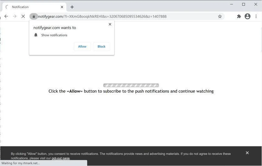 Image: Chrome browser is redirected to Notifygear.com
