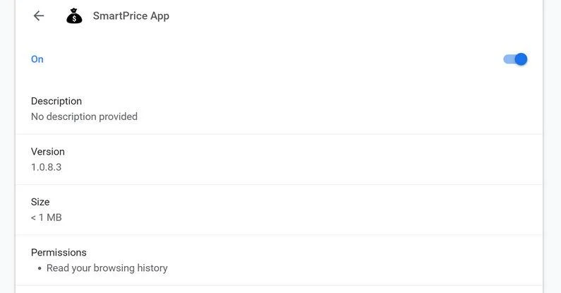 Remove SmartPrice APP adware (Virus Removal Guide) 1 Image: SmartPrice APP Chrome extension