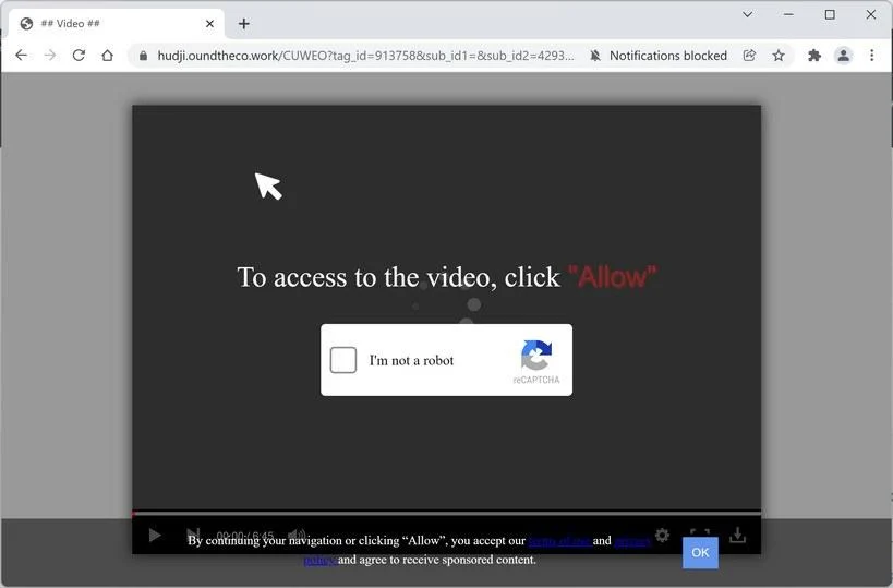 Image: Chrome browser is redirected to Oundtheco.work
