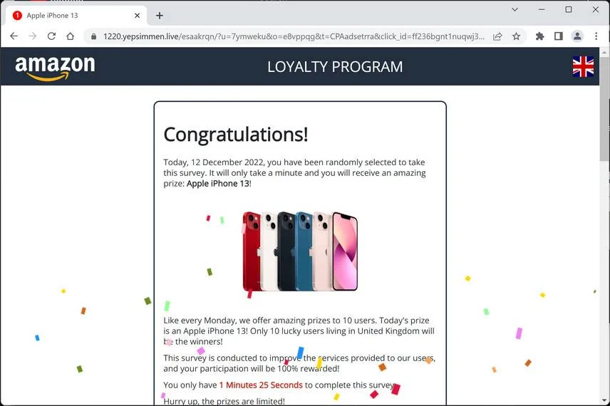 Image: Yepsimmen.live Fake Amazon Loyalty Program Survey