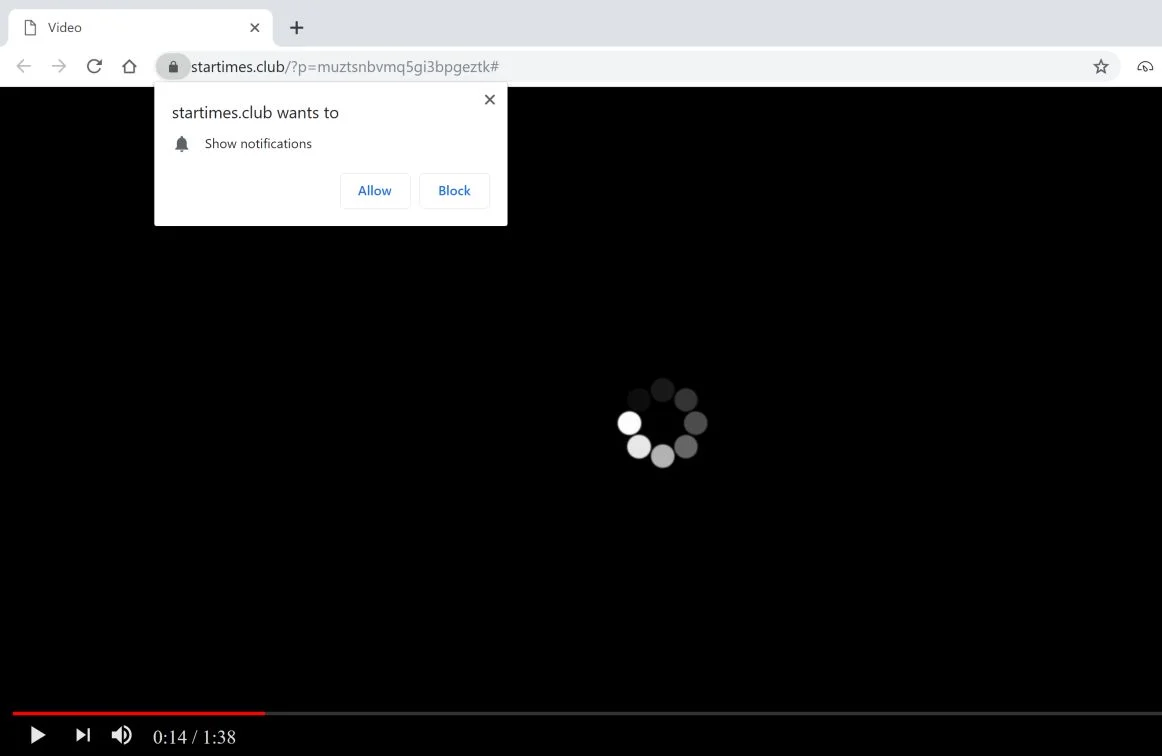 Image: Chrome browser is redirected to the Startimes.club site