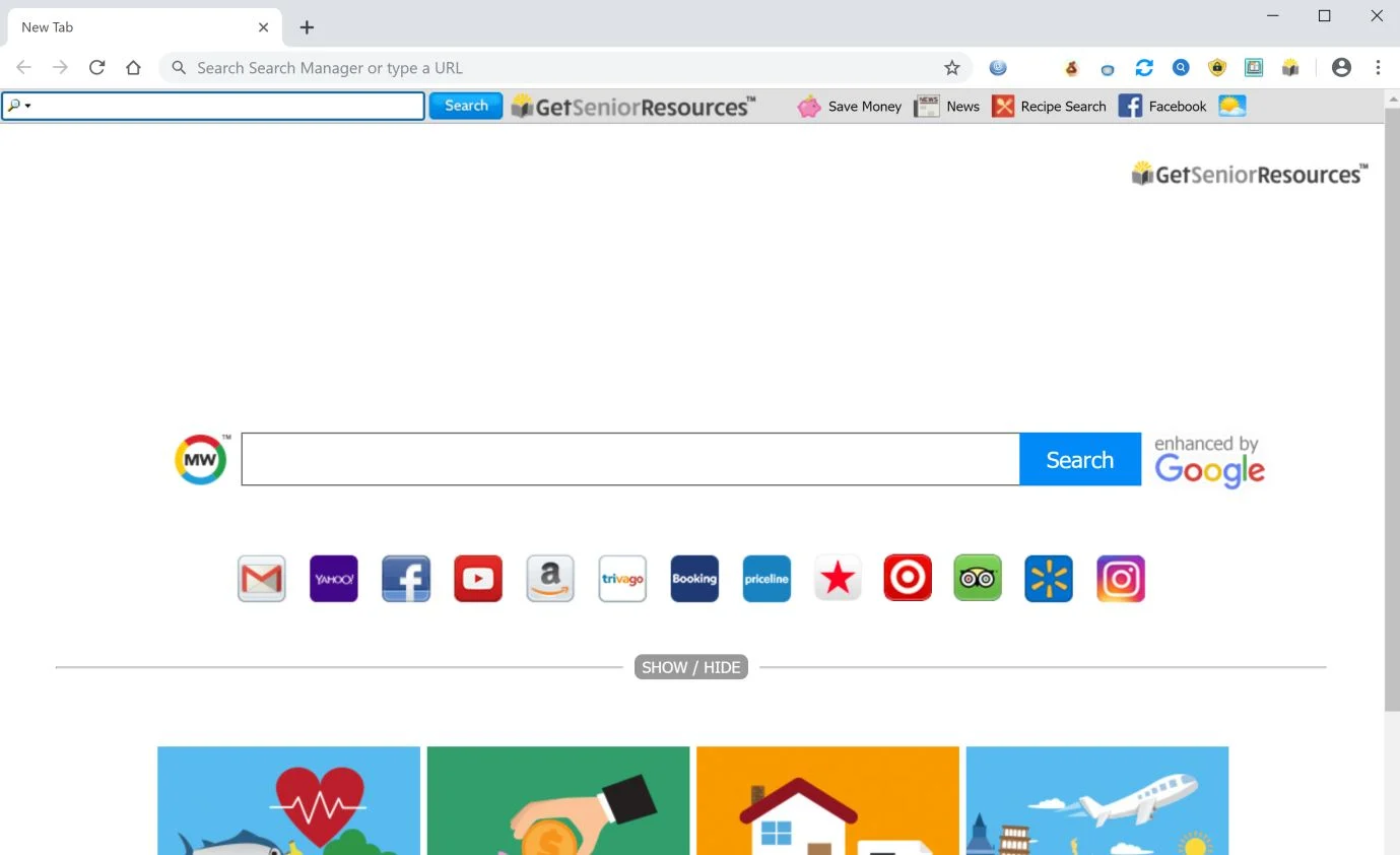 How to remove GetSeniorResources redirect (Uninstall Guide) 1 Image: GetSeniorResources toolbar