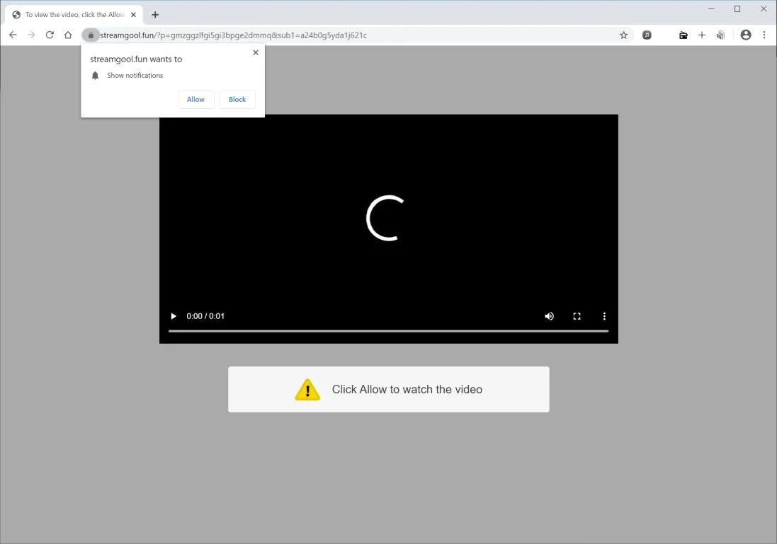 Image: Chrome browser is redirected to Streamgool.fun