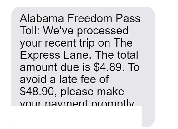 Alabama Freedom Pass Toll scam