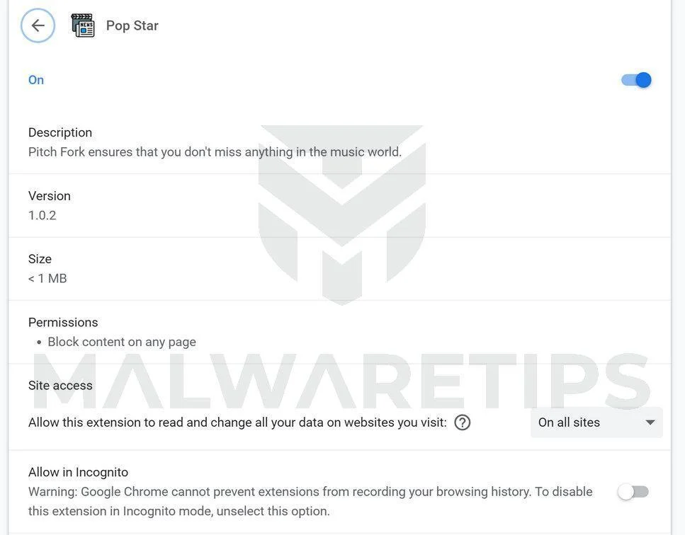 Image: Pop Star browser extension