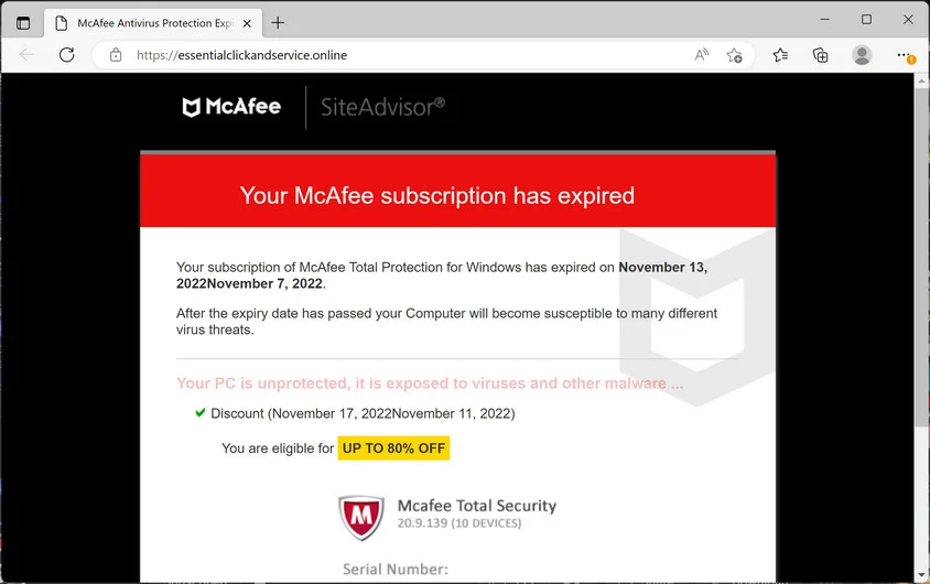 Image: Essentialclickandservice.online Fake Alert