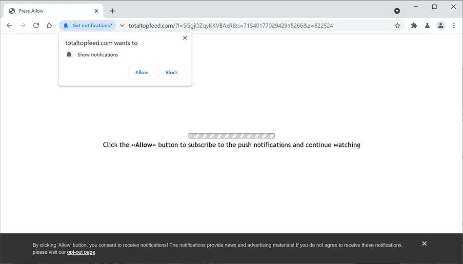 Remove Totaltopfeed.com pop-up ads (Virus Removal Guide) 1 Image: Chrome browser is redirected to Totaltopfeed.com