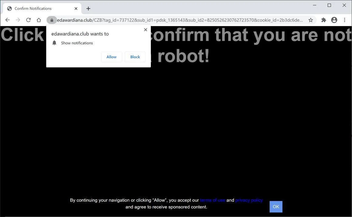 Remove Edawardiana.club pop-up ads (Virus Removal Guide) 1 Image: Chrome browser is redirected to Edawardiana.club