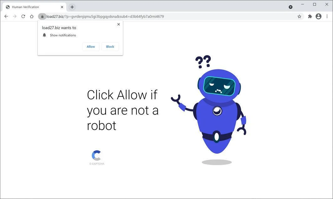 Image: Chrome browser is redirected to Load27.biz