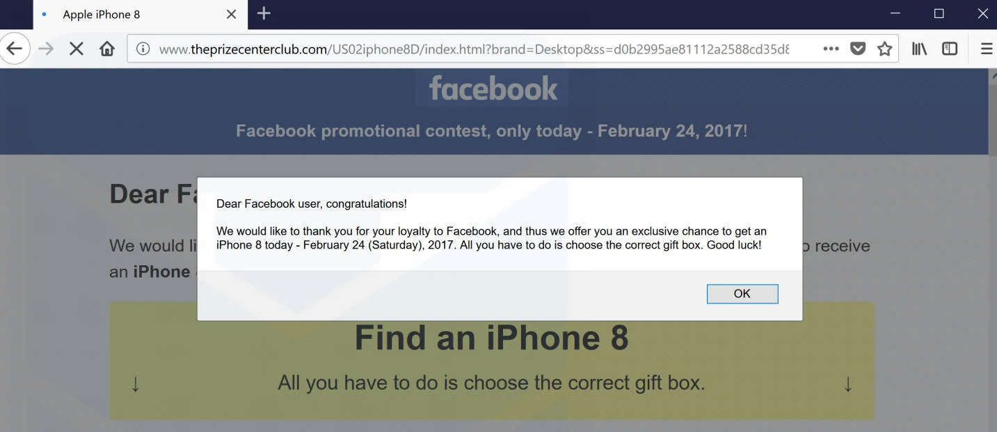 Dear Facebook user pop-up ads scam