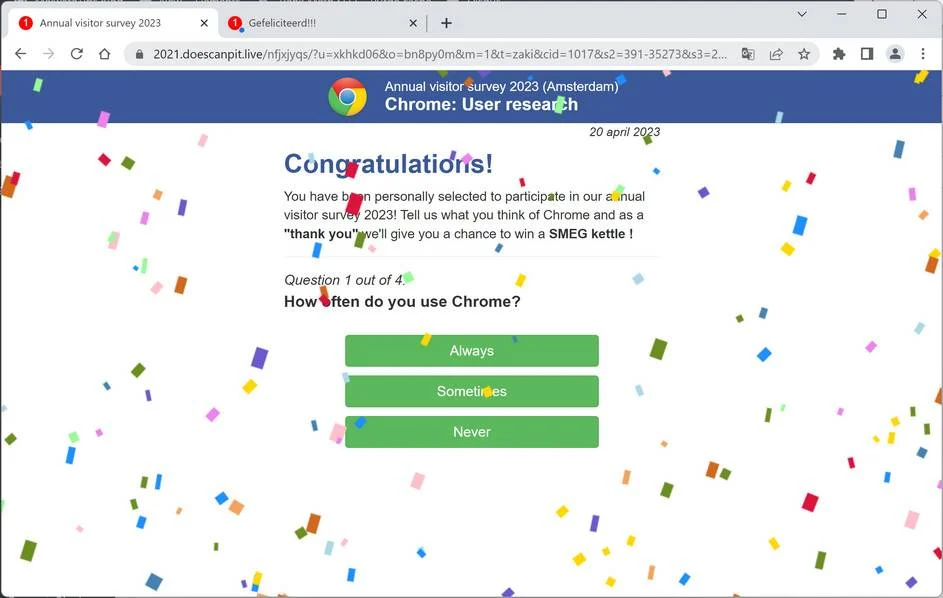 Screenshot of Doescanpit.live Fake Survey