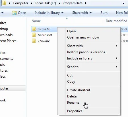 [Image: Rename the Antiviral Factory 2013 malicious folder]