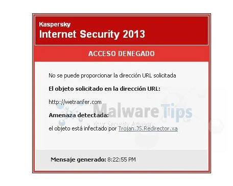  Trojan.JS.Redirector.xa detected by KIS
