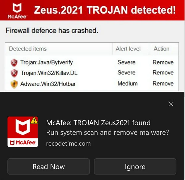 Image: Zeus.2021 TROJAN Detected Fake Alerts