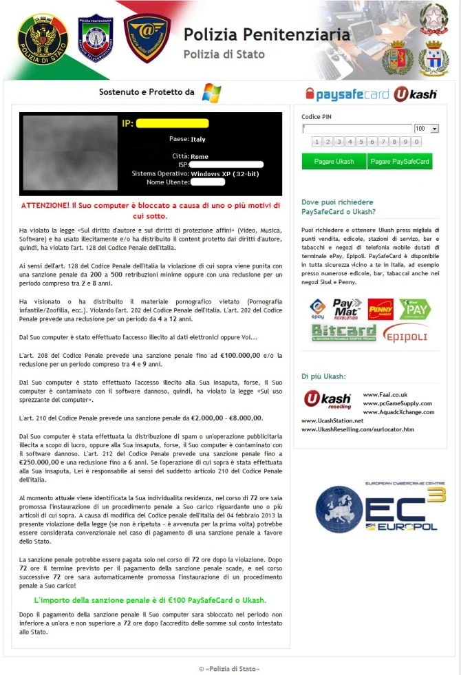 Polizia Penitenziaria Ukash virus