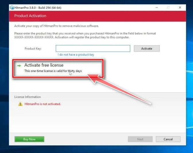 Click on the Activate free license button Activate the free HitmanPro license key