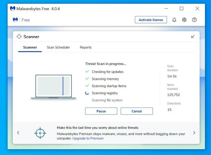 Malwarebytes scanning for malicious programs