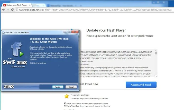 Aero SWF.max Flash Player virus