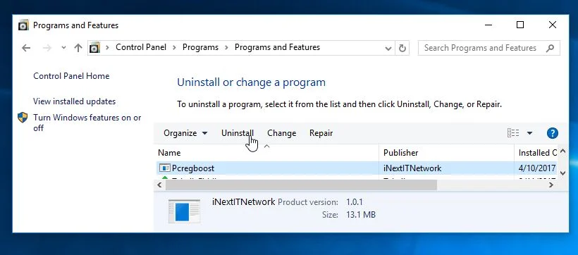 Uninstall PC Reg Boost from Windows Uninstall PC Reg Boost